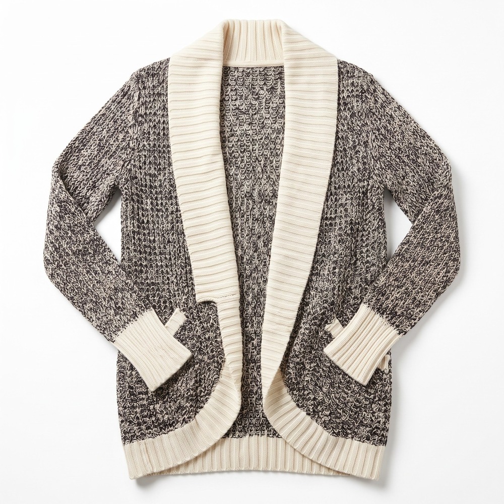 Quinn Womens S/P Black Cream Marl Chunky Knit Shawl Collar Cardigan Cozy Boho